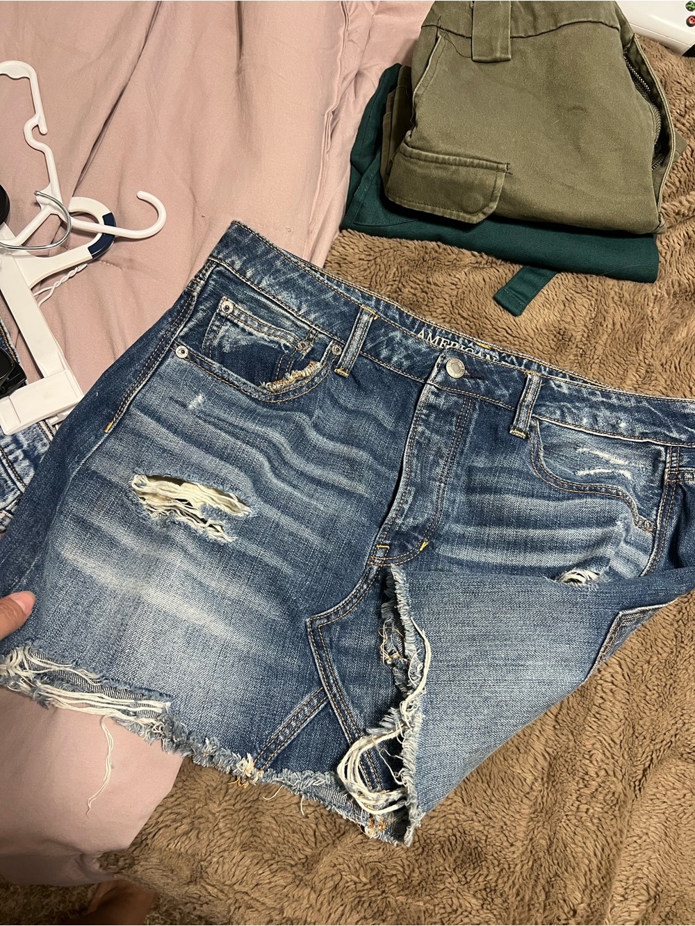 American Eagle Outfitters Distressed Blue Denim Shorts